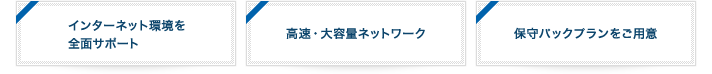 インターネット環境を全面サポート／高速・大容量ネットワーク／保守パックプランをご用意