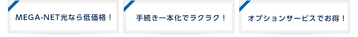 MEGA-NET光なら低価格！／手続き一本化でラクラク！／オプションサービスでお得！